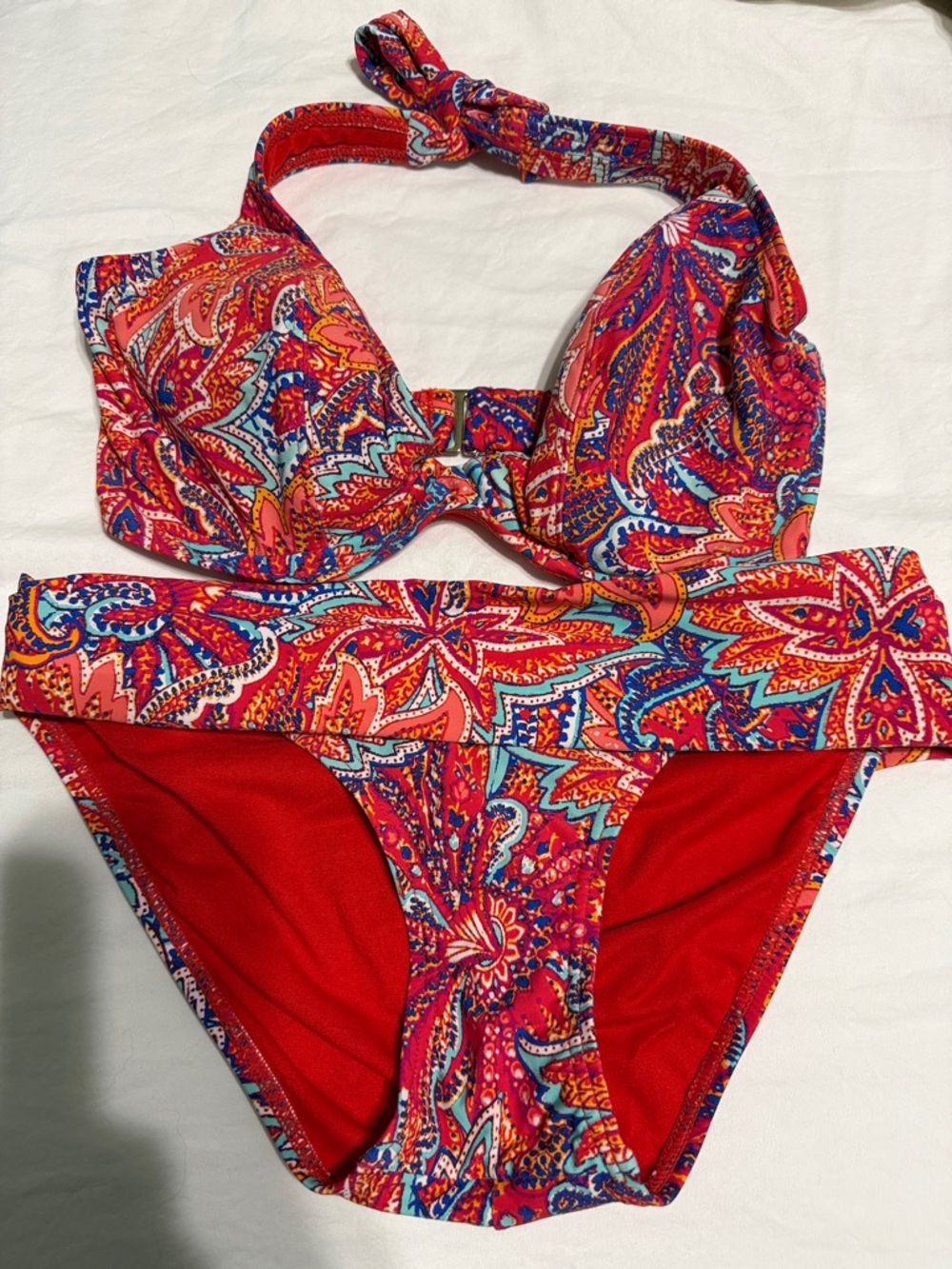 Sunsets Red Paisley Halter Top Bikini